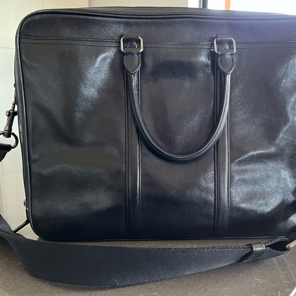 Coach Black Leather Briefcase/Computer Bag - Metropolitan model